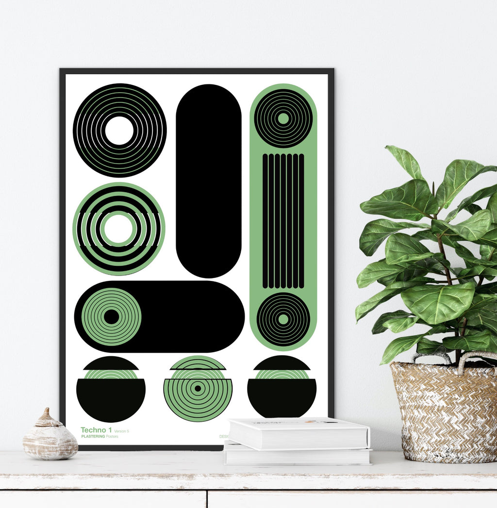 BAUHAUS 1919-1933 Techno 1 V5 | Geometric Techno Art Poster | PlasteringPosters.com